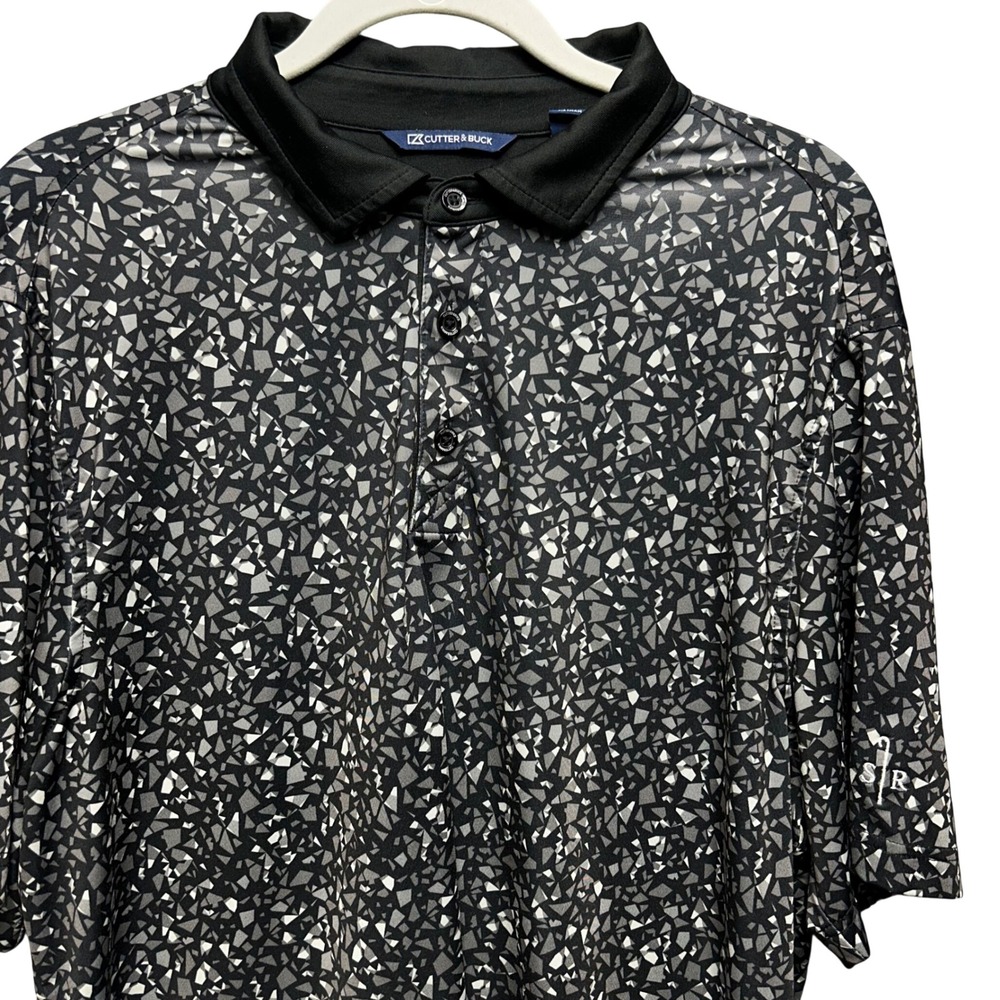 Cutter‎ & Buck Polo Shirt Mens Large Black Grey Mosaic Geometric Golf Gorpcore